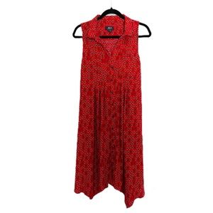 Anthropologie Maeve Red Daisy Geometric Floral Dress, Midi Shirtdress Size 12